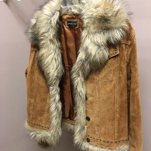 bebe 100% Leather Pig Split Lined Coat